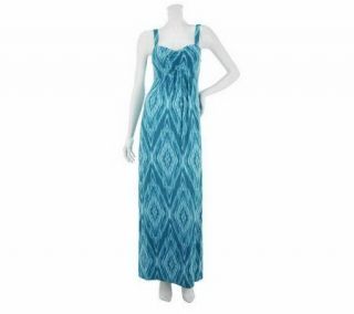 Belle Gray by Lisa Rinna Ikat Print Knit Maxi Dress with Ruching —