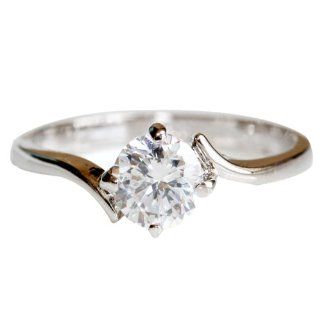 FASHION PLAZA White Gold Finish Engagement Ring with Diamond Cut Cubic Zirconia  4 Claw Setting R265 Jewelry