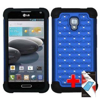 LG Optimus F6 D500 / MS500 (T Mobile/MetroPCS) 2 Piece Silicon Soft Skin Hard Plastic Silver Gem Spot Case Cover, Purple/Black + SCREEN PROTECTOR: Cell Phones & Accessories