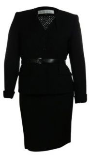 Women's Pleated Belt Skirt Suit Set (16, Black) at  Womens Clothing store