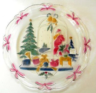 Celebrations Christmas Joy Round Glass Platter Serving Tray 14": Kitchen & Dining