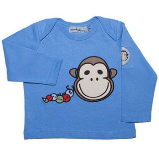 blue organic long sleeve tee with monkey+bob by monkey + bob