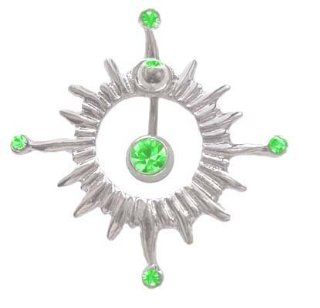 Lt Green Tribal Sun Shield Reverse Top Mount Belly button navel piercing bar body jewelry 14g: Body Piercing Barbells: Jewelry