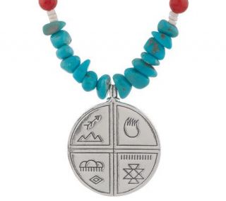Southwestern Sterling Four Symbols Gemstone Bead Necklace —