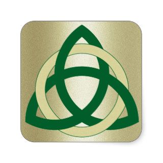 Irish Trinity Knot Green Yellow Gold Color Square Sticker