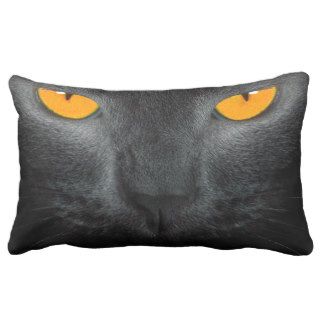 Black Cat Face Orange Eyes Pillow