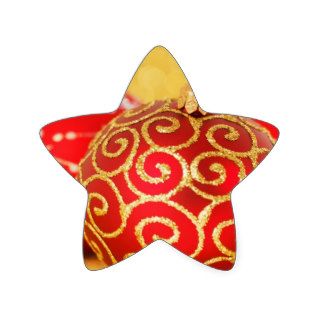 Shiny Christmas Glittered Ornaments   Red Gold Star Sticker
