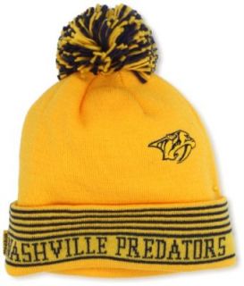 NHL Nashville Predators Cuffless Knit Hat With Pom, One Size, Yellow/Navy : Sports Fan Beanies : Clothing