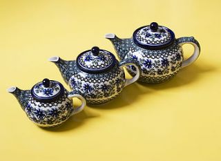 hand decorated teapot by blue dot pottery
