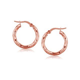 14K Rose Gold Italian Twist Hoop Earrings (3/4 inch Diameter): Jewelry