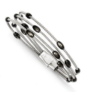 Sterling Silver Ruthenium Silver Bead Slide Clasp Bracelet Jewelry