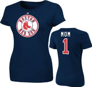 Majestic Boston Red Sox #1 Mom Logo T shirt   Navy Blue (Medium)  Sports Fan T Shirts  Sports & Outdoors