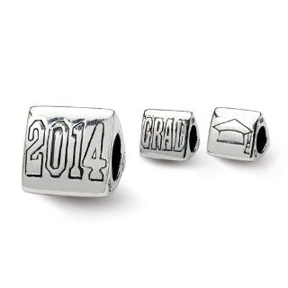 Sterling Silver Reflections Grad 2014 Trilogy Bead: Bead Charms: Jewelry