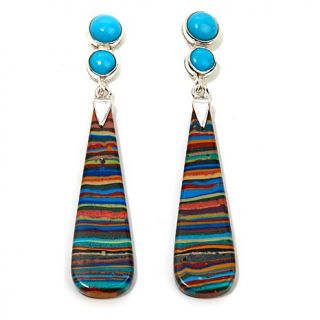 Jay King Rainbow Calsilica and Turquoise Sterling Silver Drop Earrings