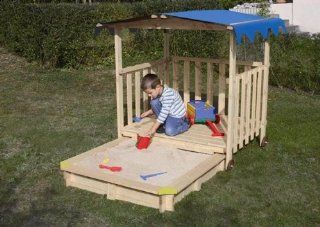 Spielhaus unlasiert mit Sandkasten und Dach, FSC Zertifkat: Spielzeug