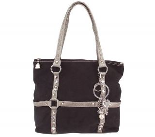 KathyVanZeeland Faux Suede Tote Bag with Nappa Trim & Charm Key Fob —