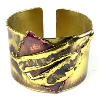 Handcrafted Layered Leaf Copper and Brass Cuff (South Africa) Global Crafts Bracelets