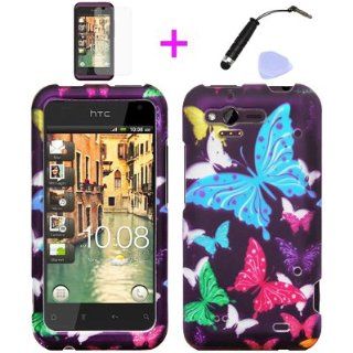 4 items Combo: Mini Stylus Pen + LCD Screen Protector Film + Case Opener + Purple Pink Green Yellow Blue Multi Color Butterfly Design Rubberized Snap on Hard Shell Cover Faceplate Skin Phone Case for Verizon HTC Rhyme ADR6330 / Bliss 6330: Cell Phones &