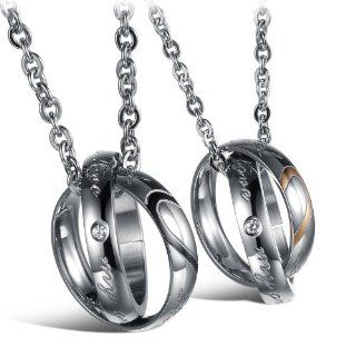 His & Hers Matching Set Titanium Stainless Steel Couple Pendant Necklace Korean Love Style in a Gift Box (One Pair): Locket Necklaces: Jewelry