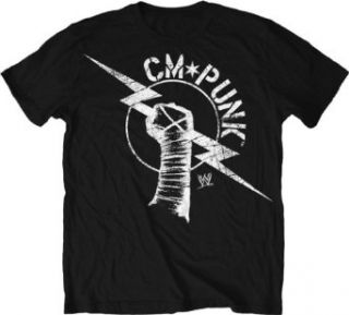WWE CM Punk fist design Men's T shirt, Black, Small: Clothing