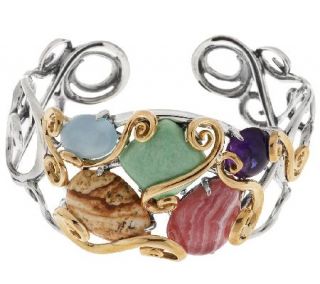 Carolyn Pollack Mixed Metal Multi Gemstone Swirl Cuff —