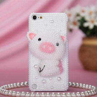 Pink Pig Pearl 3D Bling Case Cover Rhinestone Crystal Faceplate For Apple iPod iTouch 5 with Free Pouch : MP3 Players & Accessories
