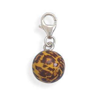Animal Print Charm Orange and Brown Enamel Bead Sterling Silver Jewelry