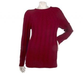 Denim & Co. Long Sleeve Jewel Neck Cable Yoke Tunic Sweater —