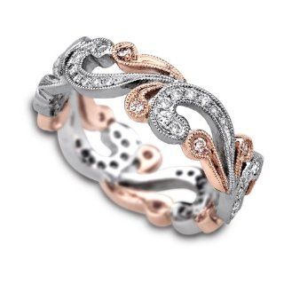Kirk Kara Angelique Collection Scroll Band With 0.21 Carat Total Diamonds in 18K White and Rose Gold: Wedding Bands: Jewelry