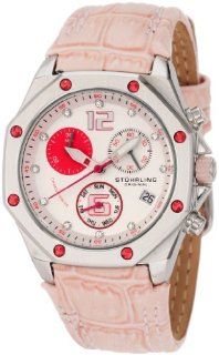Stuhrling Original Women's 231CR.1115A80 Aquadiver Nemo Swiss Quartz Chronograph Swarovski Crystal Date Pink Leather strap Watch Watches