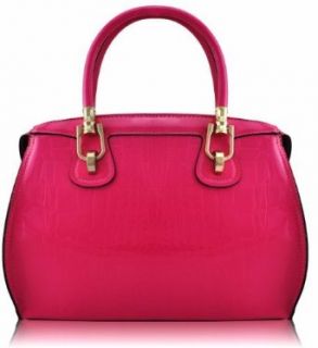 KCMODE Ladies Designer Pink Celebrity Style Womens Faux Croc Leather Grab Handbag: Clothing