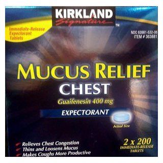 Cos11 Kirkland Signature Immediate Release Mucus Relief Chest Guaifenesin 400mg Expectorant   2 X 200 Tablets (400 Tablets Total) : Chocolate Chip Cookies : Grocery & Gourmet Food