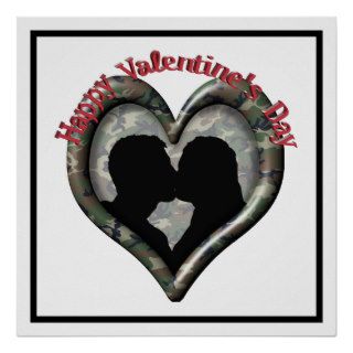 Camouflage Heart with Kissing Couple Valentine Poster