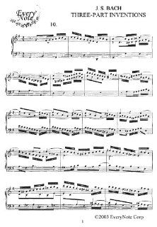 Bach J.S. 3 Part Inventions: Invention No. 10: Instantly download and print sheet music: J.S. Bach: Books