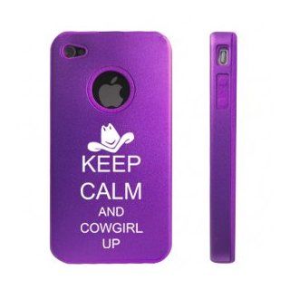 Apple iPhone 4 4S Purple D5553 Aluminum & Silicone Case Cover Keep Calm and Cowgirl Up: Cell Phones & Accessories