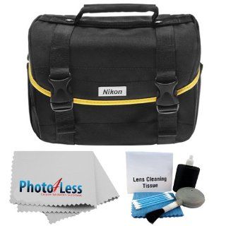 Nikon Starter Digital SLR Camera Lens Yellow Stripe Case Gadget Bag For D3100 D3200 D3300 D5200 D5300 D7000 D7100 D90 D60 D800 + Photo4less Cleaning Cloth and Camera & Lens 5 Piece Cleaning Kit : Camera & Photo