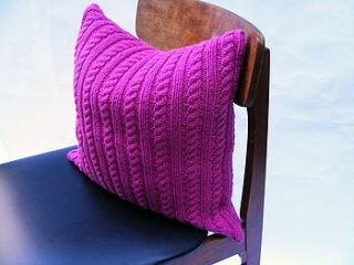 cable cushion handknit in cerise by s t r i k k handknits
