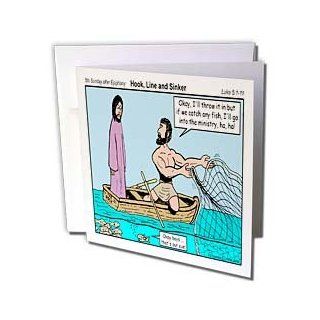 gc_2621_1 Rich Diesslins Funny Cartoon Gospel Cartoons   Jesus Fishing with Peter   Hook, Line and Sinker   Greeting Cards 6 Greeting Cards with envelopes : Office Products