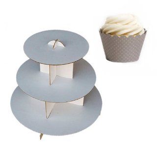 Dress My Cupcake DMC30882 Cardboard Cupcake Stand Kit with Mini Wrappers, Grey: Kitchen & Dining
