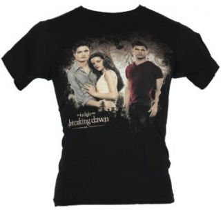 Twilight (New Moon, Eclipse, Breaking Dawn) Mens T Shirt   Bella and Edward Embrace as Jacob Looks on Black (X Small): Clothing