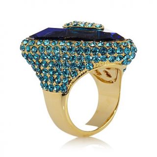 AKKAD "Galactic Dream" Blue and Clear Crystal Goldtone Pavé Ring
