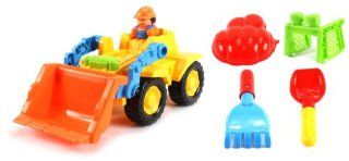 Beach Construction Bulldozer Truck Children's Kid's Toy Beach/Sandbox Truck Playset w/ Toy Truck, Hand Tools, Sand Mold (Colors May Vary): Toys & Games
