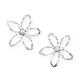 Diamond Cut Flower Post Earrings: Flower Earing Studs: Jewelry