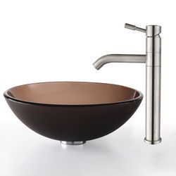 Kraus Frosted Brown Glass Vessel Sink/steel Faucet