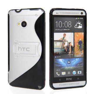 GETLAST New Fashion S Line Soft Gel Tpu Silicone Stand Holder Case Cover + Screen Protector For HTC One M7 Black: Cell Phones & Accessories