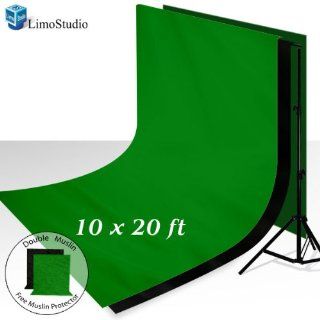 LimoStudio Photo Video Muslin Kit 1 x 10' x 8.5' Muslin Background Stand Support System 2 x 10' x 20' Seamless 100% Cotton Muslin Backdrop, Green Chroma Key and Solid Black Backdrop Background, FREE 2 x 10' x 10' Muslin Protectors, 