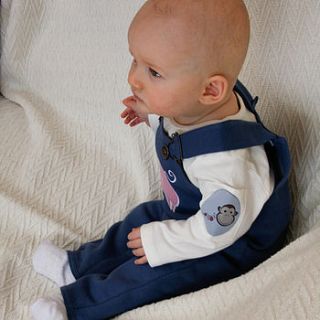 baby's organic toasty dungarees with sheep by monkey + bob