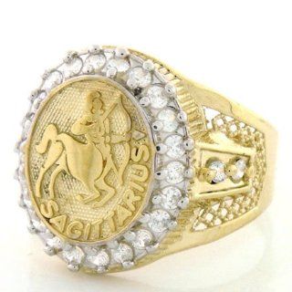 14k Solid Yellow Gold Mens Zodiac CZ Ring   Sagittarius: Jewelry