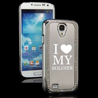 Silver Samsung Galaxy S4 S IV i9500 Rhinestone Crystal Bling Hard Back Case Cover KS135 I Love My Soldier: Cell Phones & Accessories