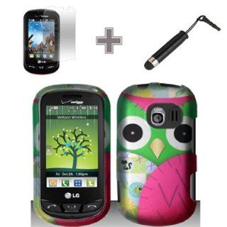 Rubberized Black Green Purple Silver Owl Eyes Snap on Design Case Hard Case Skin Cover Faceplate with Screen Protector and Stylus Pen for for LG Extrovert VN271   Verizon: Cell Phones & Accessories